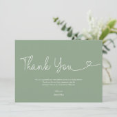 Salie groene Jongen Baby Borrel Script Hart Bedankkaart (Staand voorkant)