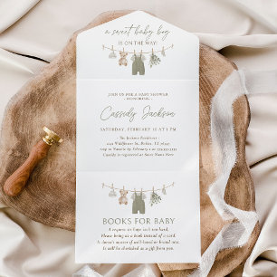 Salie Groene Jongens Babykleren Baby Shower All In One Uitnodiging
