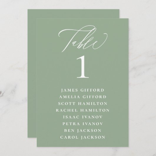 Salie Groene Kalligrafie Zitting Grafiek Tafelnumm Programmakaart (Voorkant / Achterkant)