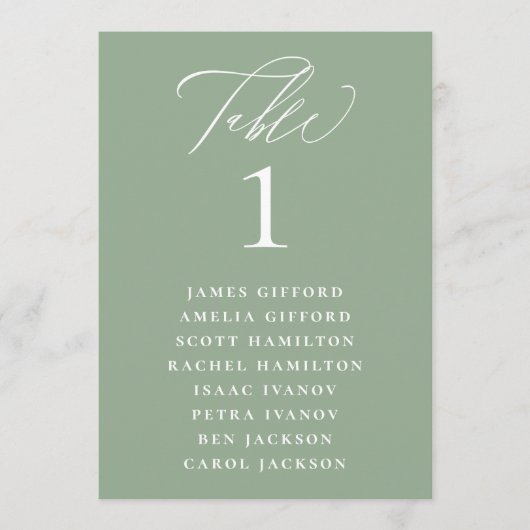Salie Groene Kalligrafie Zitting Grafiek Tafelnumm Programmakaart (Voorkant)