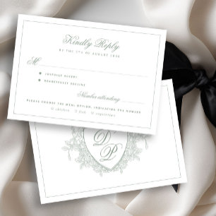Salie groene kam monogram maaltijd keuze bruiloft RSVP kaartje