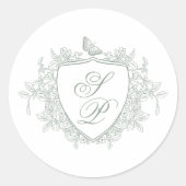 Salie groene kam wedding monogram ronde sticker (Voorkant)