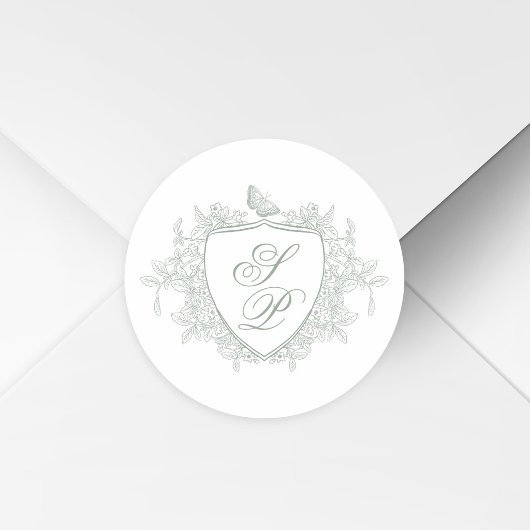Salie groene kam wedding monogram ronde sticker