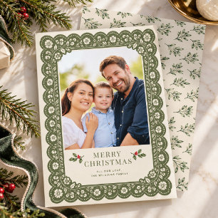 Salie groene kant bloemige familie foto kerst feestdagenkaart