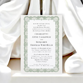 Salie Groene Kanten Frame Traditionele Trouwdag Kaart
