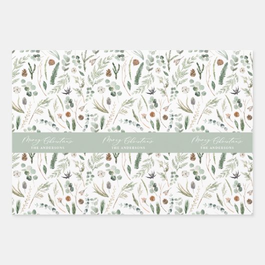 Salie groene kerst moderne minimale botanische wik inpakpapier vel (Voorkant)