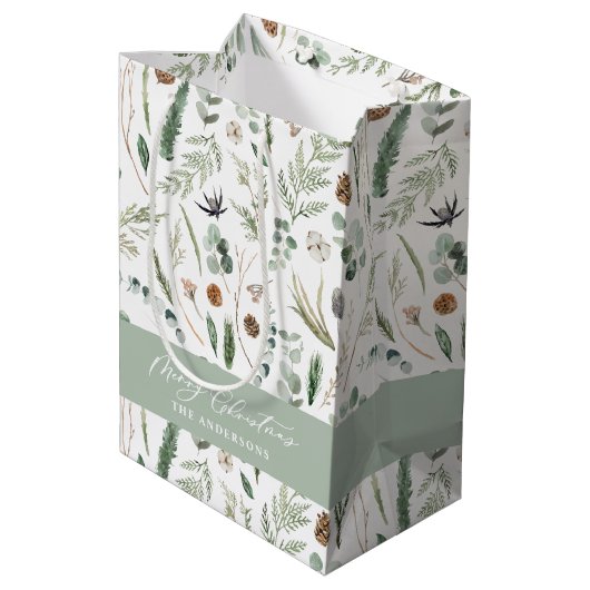 Salie groene kerst moderne minimale botanische wik medium cadeauzakje (Achterkant Gekanteld)