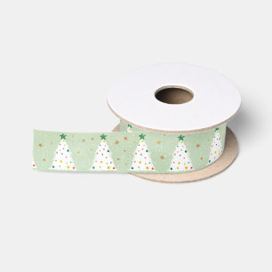 Salie Groene Kerstbomen Watercolor Patroon Satijnen Lint