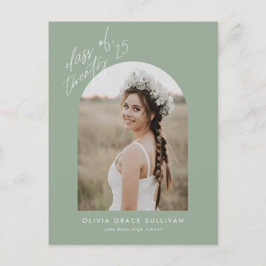 Salie Groene Klas van 2025 Boog Foto Afstuderen Uitnodiging Briefkaart (Voorkant)