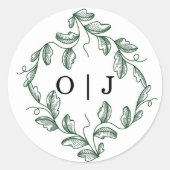 Salie Groene Klassieke Bloemige Bruiloft Ronde Sticker (Voorkant)