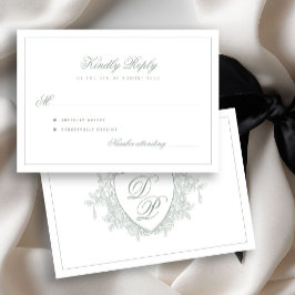 Salie groene klassieke kuif monogram bruiloft RSVP kaartje