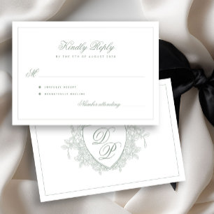 Salie groene klassieke kuif monogram bruiloft RSVP kaartje