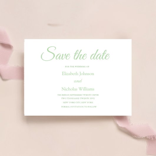 salie groene klassieke minimale trouw save the dat date