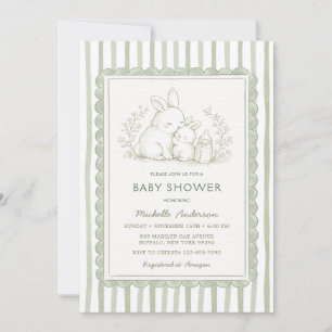 Salie groene konijn baby shower streep uitnodiging