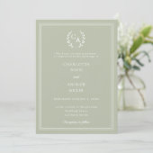 Salie groene krans monogram luxe trouw kaart (Staand voorkant)