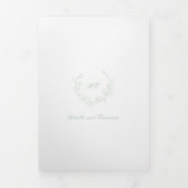 Salie groene krans monogram QR-code elegante bruil Drieluik Uitnodiging (Cover)