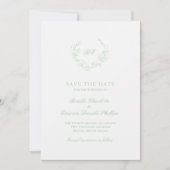 Salie Groene Krans Monogram QR Code Elegante Trouw Save The Date (Voorkant)