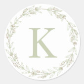 Salie groene krans monogram ronde sticker (Voorkant)