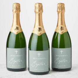 Salie Groene Kruis Doop Bruisende Wijnfles Lab Sparkling Wijnetiket
