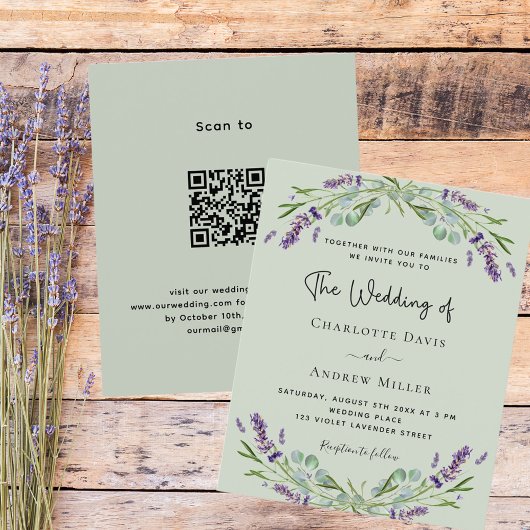 Salie groene lavendel QR code RSVP budget bruiloft