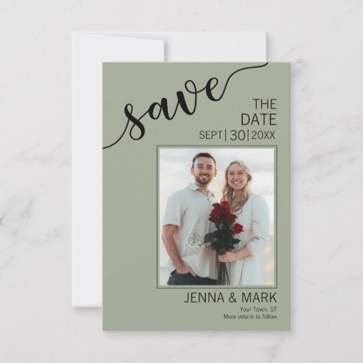 Salie Groene Liefde Script Foto Bewaar de Datum Save The Date (Voorkant)