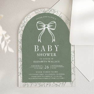 Salie Groene Lijn Kunst Coquette Strik Baby Shower Acryl Uitnodigingen