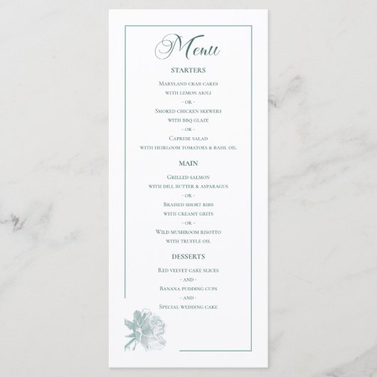 Salie Groene Lijn Kunst Roos Eetgerei Details Trou Menu (Voorkant)