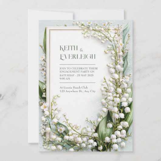 Salie Groene Lily Valley Botanisch Frame Bruiloft Kaart (Voorkant)