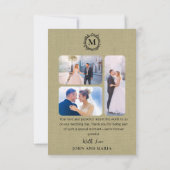 Salie Groene Linnen Trouwfoto Collage Bedankt (Achterkant)