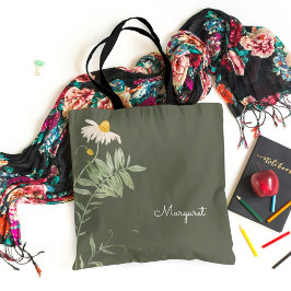 Salie Groene Madelief Bloem Minimalistisch Tote Bag