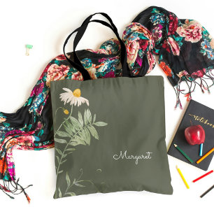 Salie Groene Madelief Bloem Minimalistisch Tote Bag