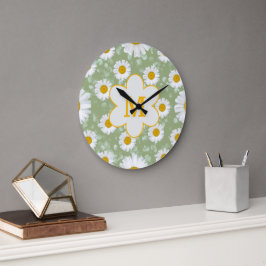 Salie Groene Madeliefje Bloem Monogram  Grote Klok