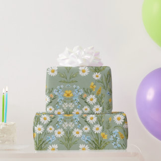 Salie Groene Madeliefje Wilde Bloem Cottagecore Bl Cadeaupapier