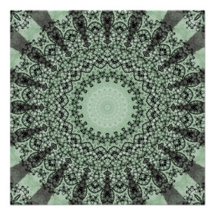 Salie Groene Mandala met Blad-Geïnspireerd Patroon Poster