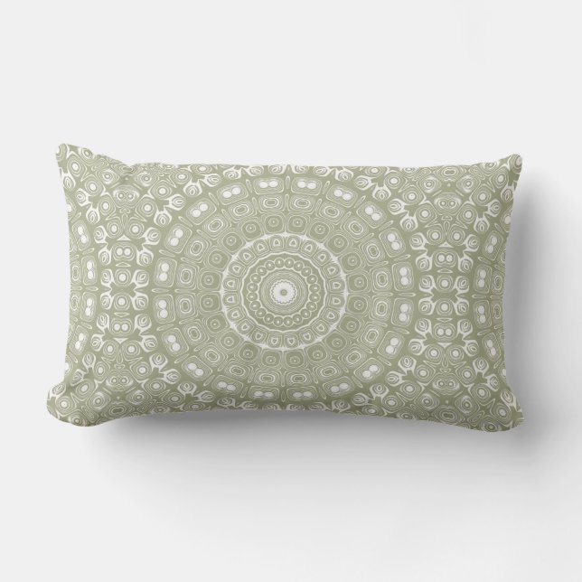 Salie Groene Mandala Patroon Kussen (Voorkant)