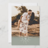 Salie Groene Mid Century 70s Monogram Foto Huwelij Kaart (Achterkant)