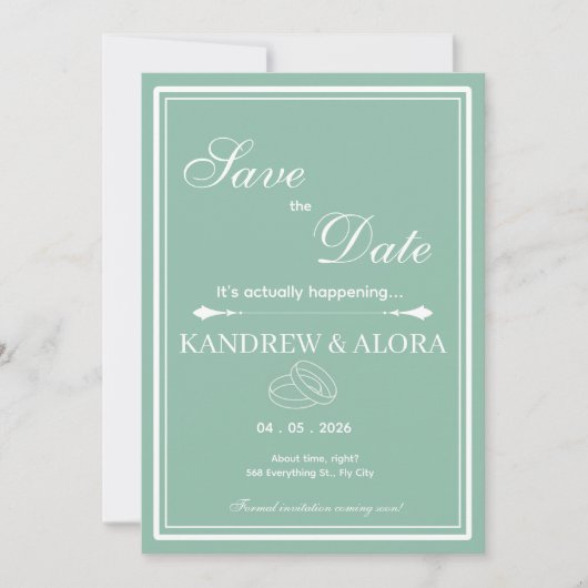 Salie Groene Minimalistische Bewaar de Datum Save The Date (Voorkant)