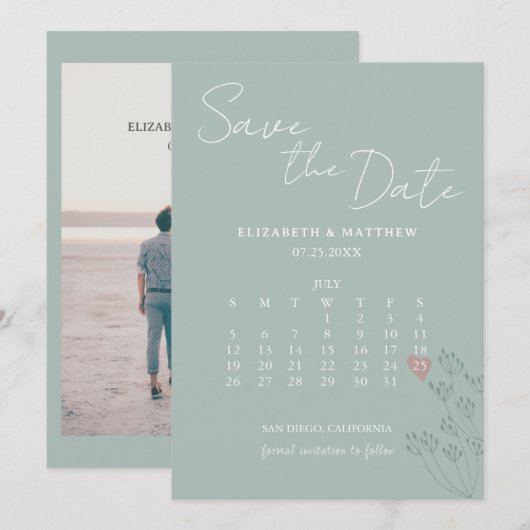Salie Groene Minimalistische Chic Save The Date (Voorkant / Achterkant)
