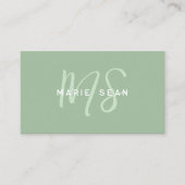 Salie Groene Minimalistische Eenvoudige Twee Monog Visitekaartje (Voorkant)