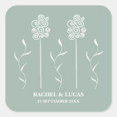 Salie Groene Minimalistische Krullende Bloem Vierk Vierkante Sticker (Voorkant)