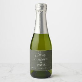 Salie Groene Minimalistische Mini Champagne Trouwl Sparkling Wijnetiket