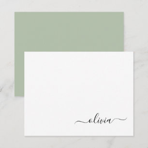 Salie Groene Minimalistische Moderne Monogram Eleg Bedankkaart