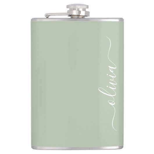 Salie Groene Minimalistische Moderne Monogram Eleg Heupfles (Voorkant)