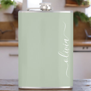 Salie Groene Minimalistische Moderne Monogram Eleg Heupfles