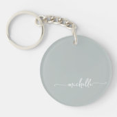 Salie Groene Minimalistische Monogram Naam Script Sleutelhanger (Voorkant)