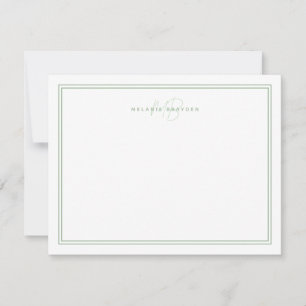 Salie groene minimalistische monogram twee rand 4. notitiekaartje
