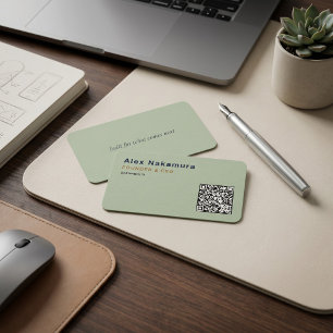 Salie Groene Minimalistische QR Code Tech Oprichte Visitekaartje