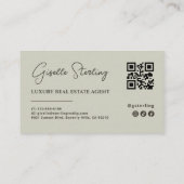 Salie Groene Minimalistische Script QR Code Visitekaartje (Achterkant)