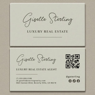 Salie Groene Minimalistische Script QR Code Visitekaartje