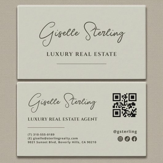 Salie Groene Minimalistische Script QR Code Visitekaartje
